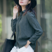 原创小众文艺棉麻衬衣女装新款上衣 设计感小众宽松长袖亚麻衬衫