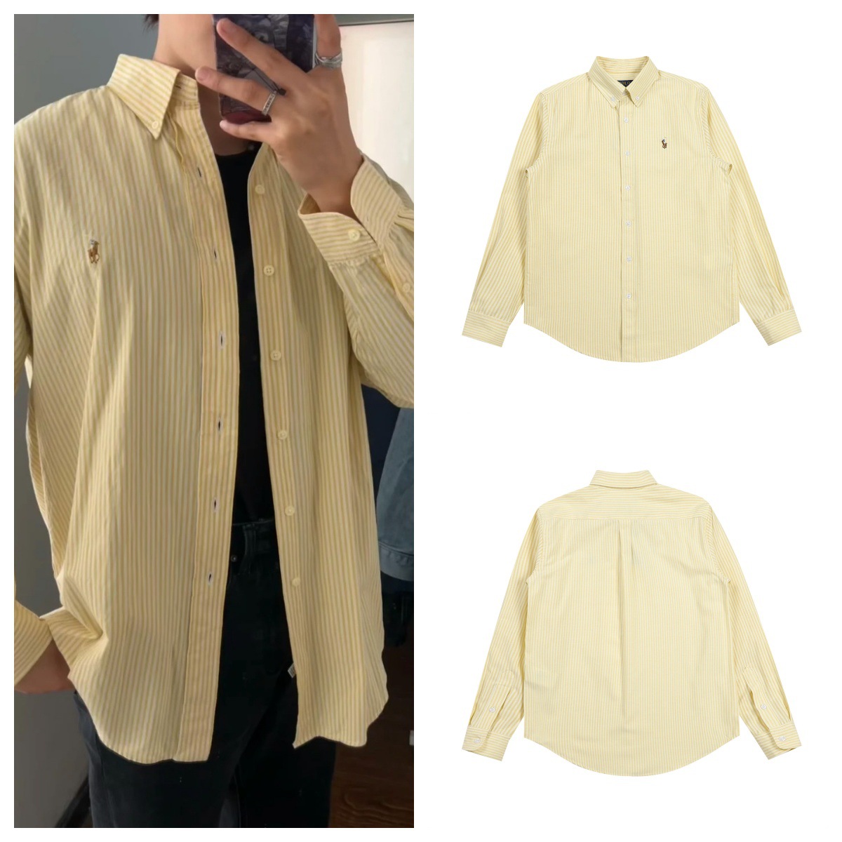 RL Raff Early Autumn Striped Shirt Color Pony Embroidered Men's and Women's Top Casual All-match Oxford Cotton Shirt