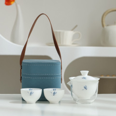徳化白磁羊脂玉旅行茶器セット屋外携帯茶器車載外出工夫茶器収納バッグ