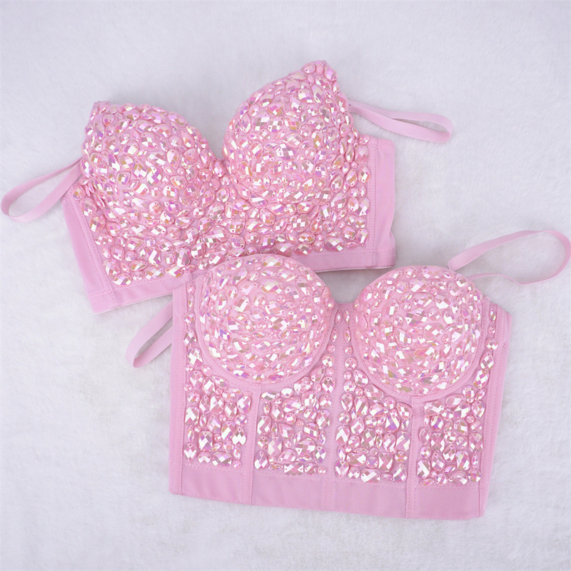 Europe and the United States cross-border AB powder acrylic condole belt steel ring body shaping fishbone breast annual meeting nightclub stage hot girl jacket