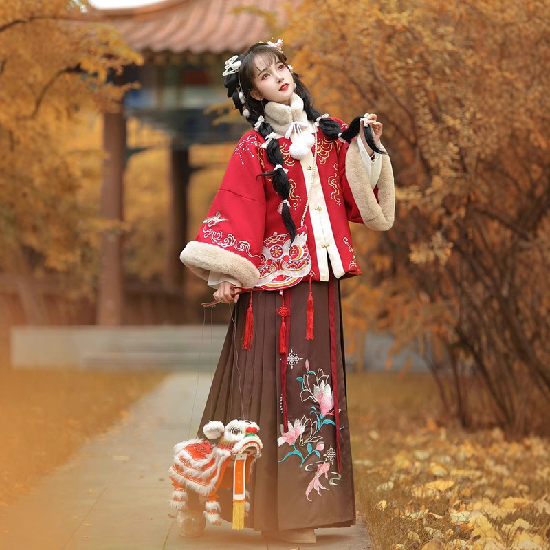 Adult New Ming Style Coat Skirt Hanfu Women's 2024 New Autumn and Winter Improved Thickened Horse Face Skirt Daily Ancient Coat