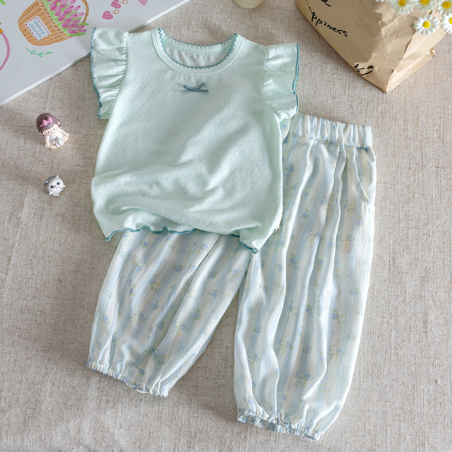 Girls Summer Suit 2025 New Kidsren's Korean Style Sweet and Cute Short-Sleeved T-Shirt Baby Girl Fashionable Two-Piece Set