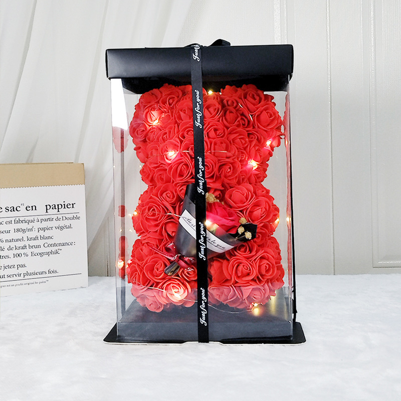 pe ハグフラワーローズベアギフトボックス永遠の花バレンタインデーギフト pe クリエイティブシミュレーション泡花ローズベア|undefined