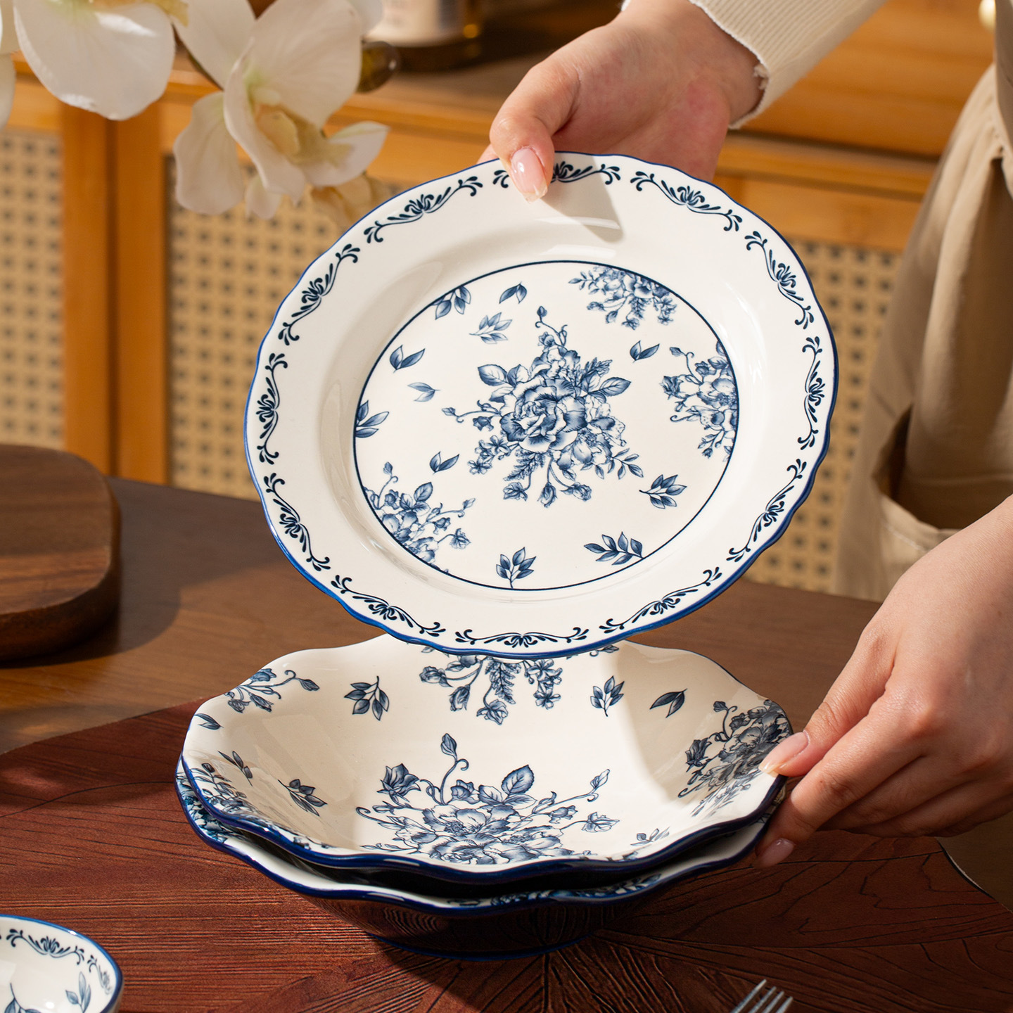 [Cross-Border] Plato de cerámica azul de alto valor de la cara, conjunto de platos de color esmaltados, platos de platos, platos de pescado image 2
