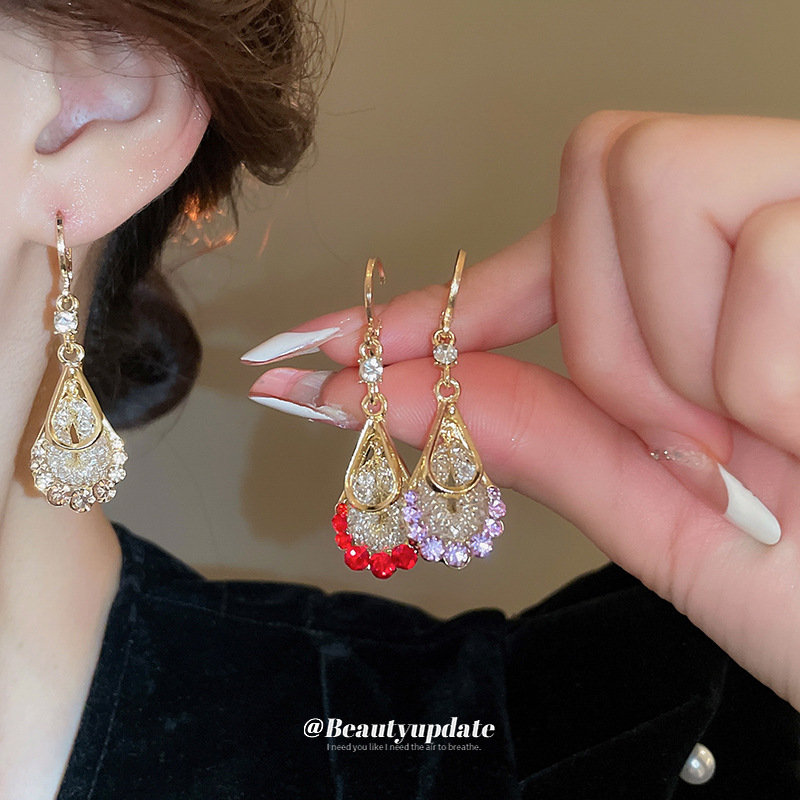 Pendientes de circonita de malla de gota de doble capa de diamantes, pendientes de estilo palacio retro, pendientes de temperamento de moda, lujo ligero, sentido de alta gama