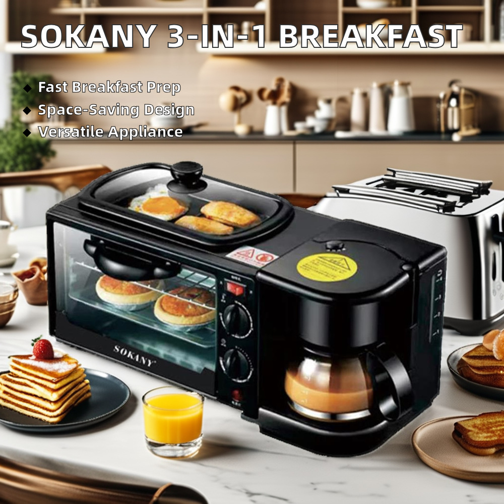 Household 3-in-1 Breakfast Machine Household Oven Toaster Coffee Maker 3-in-1 Breakfast Maker