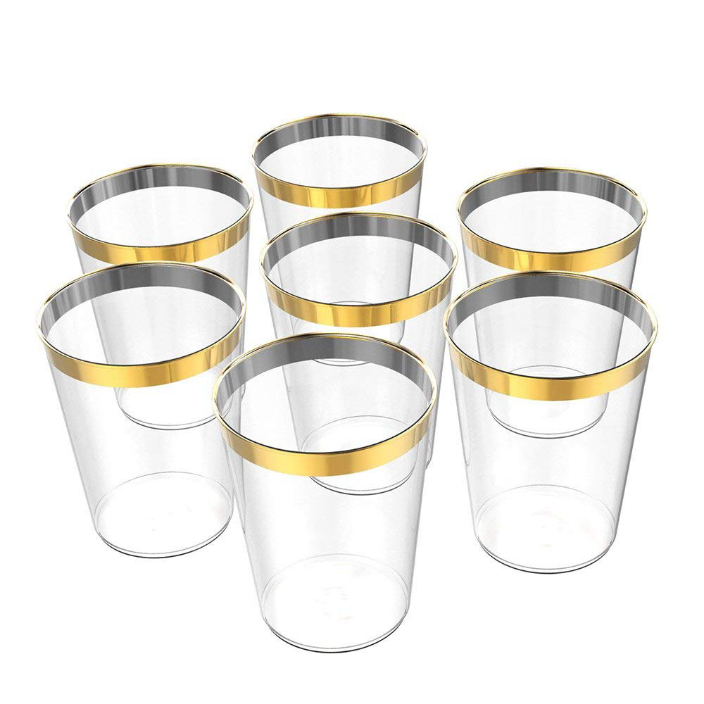 10oz borde dorado Borde de plata Rosa borde dorado Copa de vino desechable Comida occidental taza de helado copa de vino copa de champán
