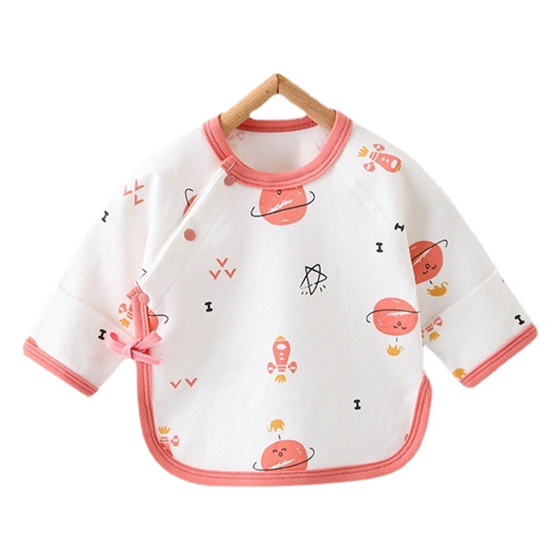 2-Pack Home Wear Newborn Half-Back Tops, All-Season Pure Cotton Long-Sleeve Anti-Scratch Clothing for Newborns
