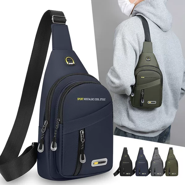 New Versatile Commuter Shoulder Bag, Water-Resistant, Wear-Resistant, Practical Nylon Crossbody Bag, Simple Multi-Compartment Men's Chest Bag