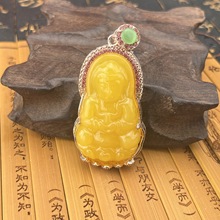 镶嵌款大观音吊坠 男女款黄玉髓观音挂件毛衣链挂坠厂家一手货源