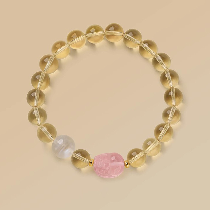 Natural rose quartz PI Xiu crystal bracelet for women, new Chinese-style traditional Chinese style jewelry, niche high-end ethnic style yellow crystal bracelet 369 undefined
