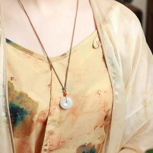 Jade Crafts Natural Xinjiang Hetian Jade Qinghai Material Mutton Fat Grade White Jade Safety Buckle Pendant Women's Pendant