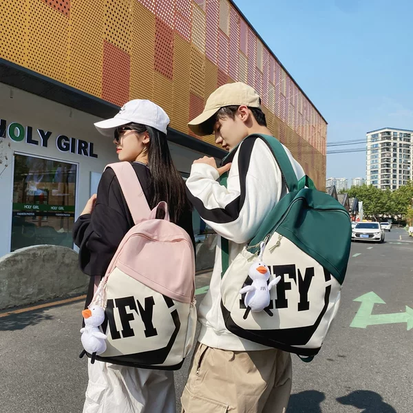 School Bag for Men, Middle and High School Students, Durable Large-Capacity Color-Blocked Backpack for Women, Ins Lettered Lightweight Travel Bag