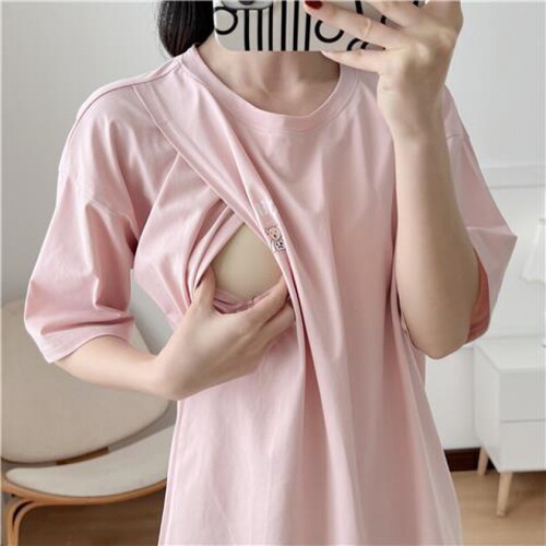 Nursing top summer side opening short-sleeved shirt for outing postpartum nursing clothing summer fashion nursing clothing hot mom style