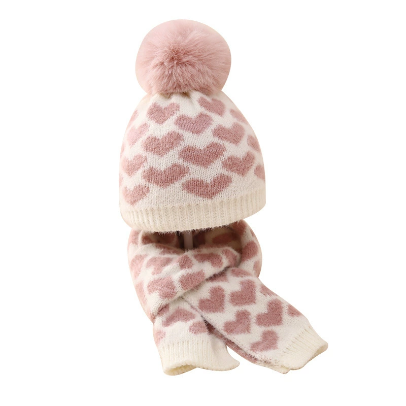 Knitted hat for new born, scarf, keep warm set girl's, 0-12 month