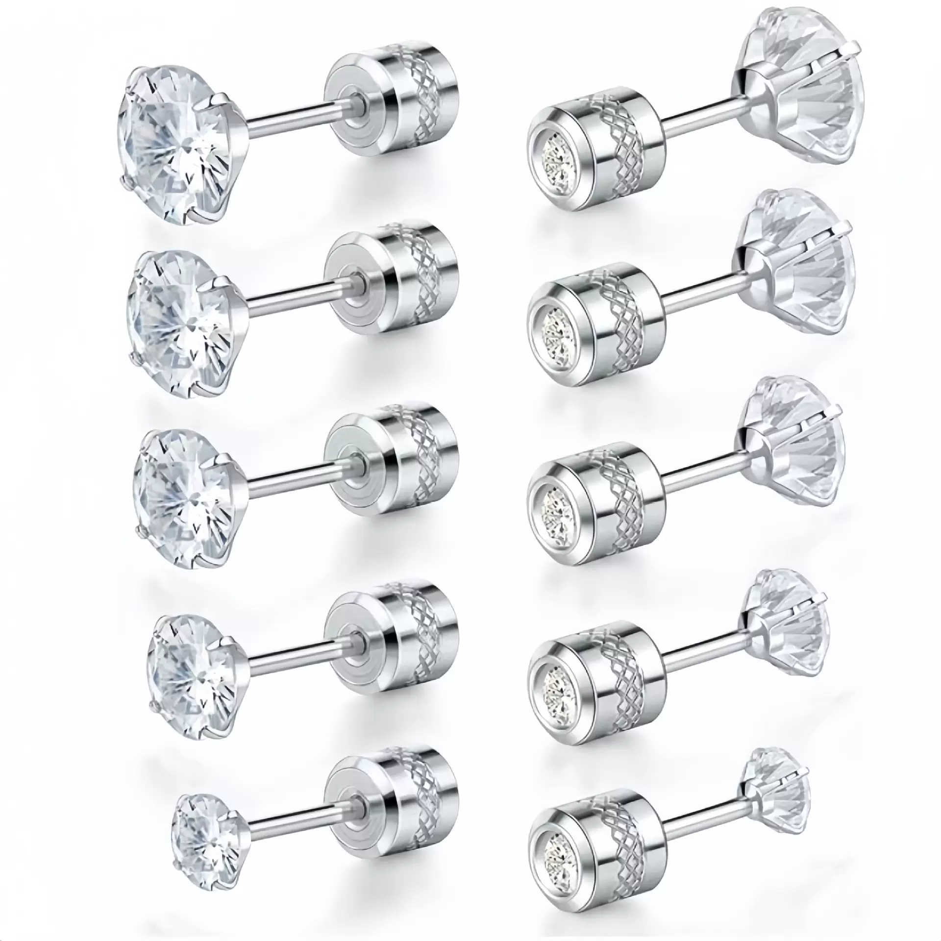 欧美爆款耳饰爆闪圆形锆石耳钉耳骨钉外牙螺纹精雕花纹圆柱耳背