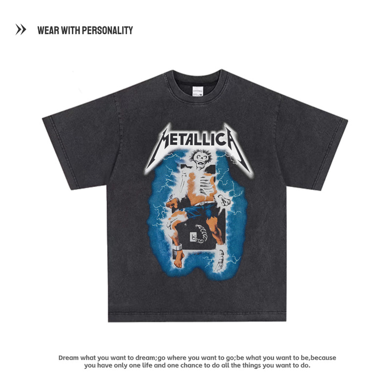 Metallica Rock Band Heavy Metal Old Washed American Style Retro Men's Loose Cotton Short Sleeve T-Shirt