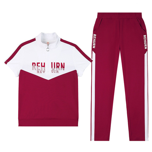 Women's Summer Sportswear Set  New Short Sleeve Long Pants Casual Fashion Plus Size Running Hoodie Two-Piece Set