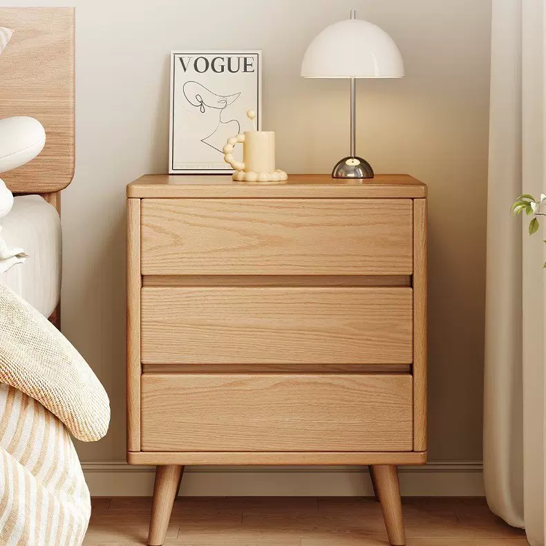 生态实木床头柜卧室家用现代简约床边窄三层加高小型置物储物收纳