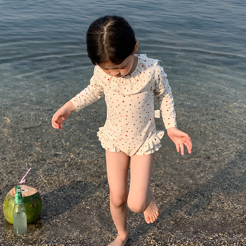 Children's swimsuit girl princess backless sun protection long-sleeved one-piece swimsuit girl vacation style sweet swimsuit Korean