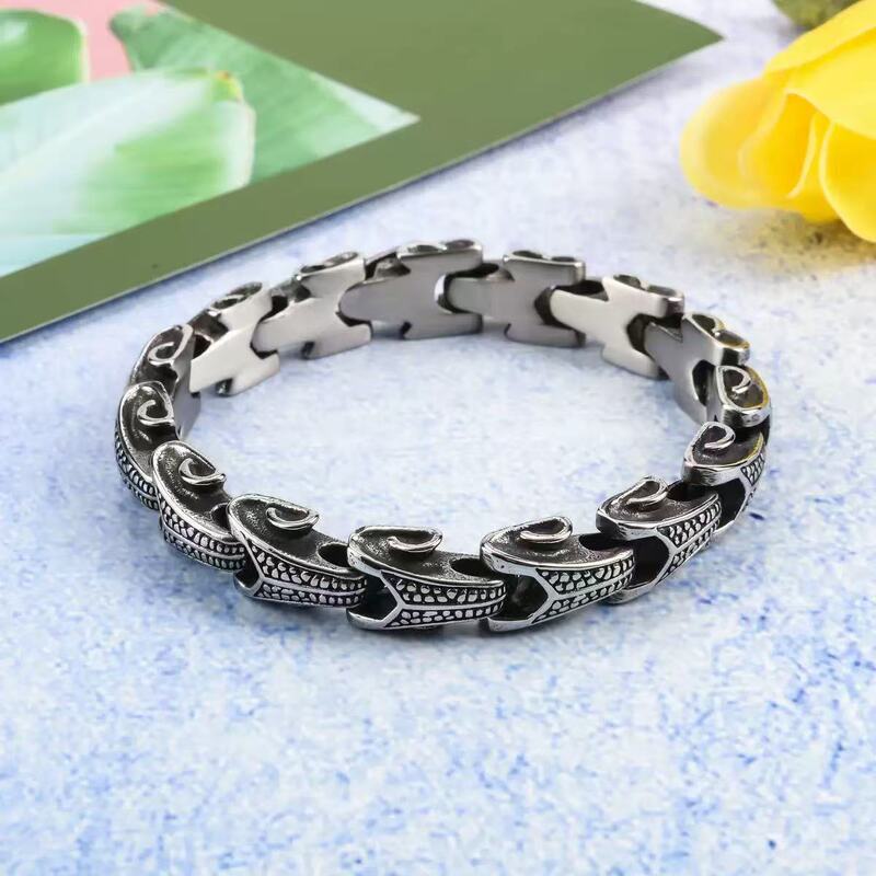 Hip-Hop Personality Men's Punk Retro Keel Bracelet Reversible Chain Engraved Double-Headed Snake Cobra Minimalist Style Jewelry