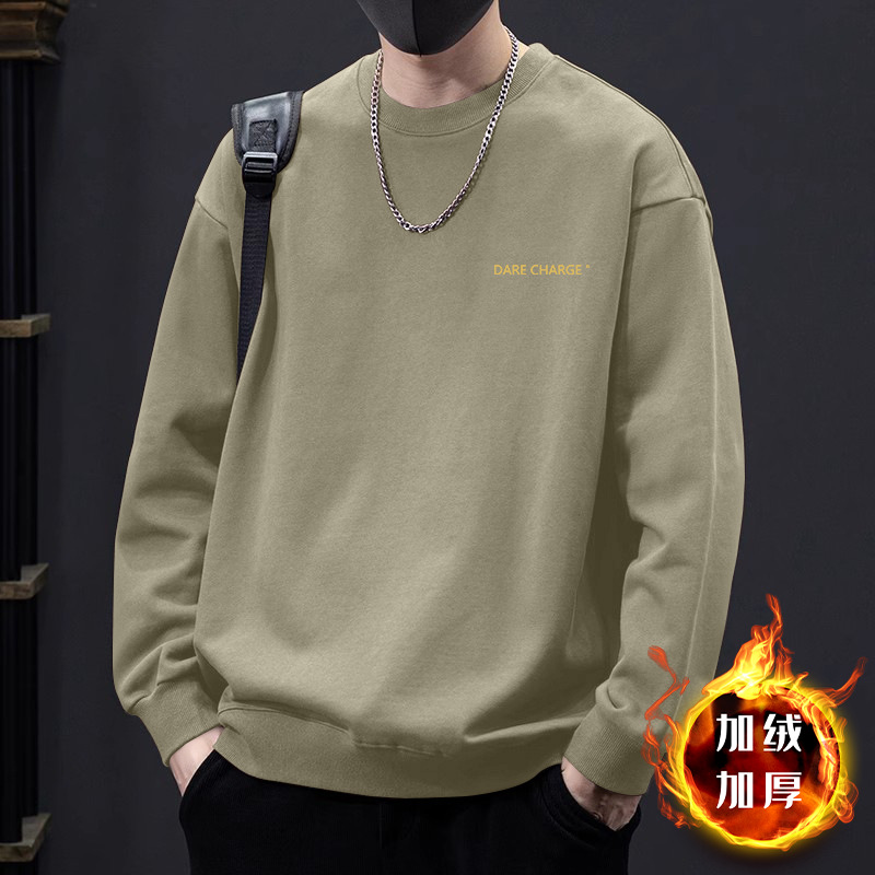 오트밀 그레이 라운드넥 스웨트셔츠 플러스 플리스 스타일-1604【GL】