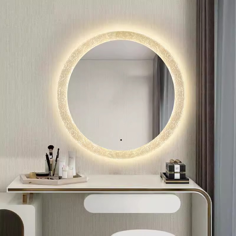 Wall-Mounted Mirror Bathroom Wave Sensor Switch Defogging Explosion-Proof Crystal Smart Round Mirror Adjustable Bathroom Mirror