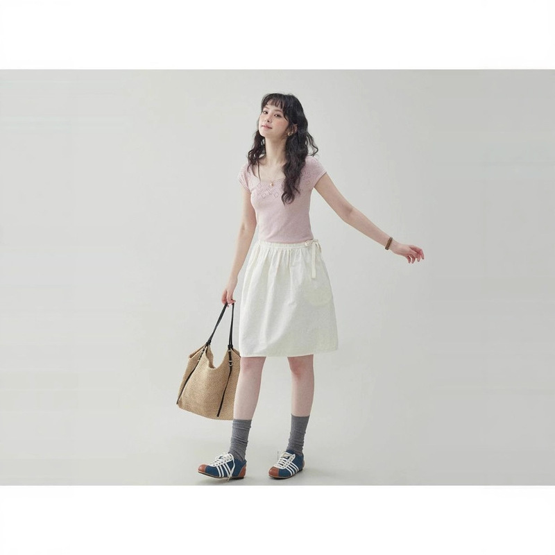 Women's Spring and Summer Elastic High Waist Skirt Solid Color Skirt with Lining and Pockets Women's Spring and Summer Elastic High Waist Skirt Solid Color Skirt with Lining and Pockets