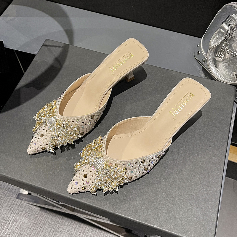 2025 sandalias y zapatillas de tacón alto con lazo de diamantes de imitación para mujer