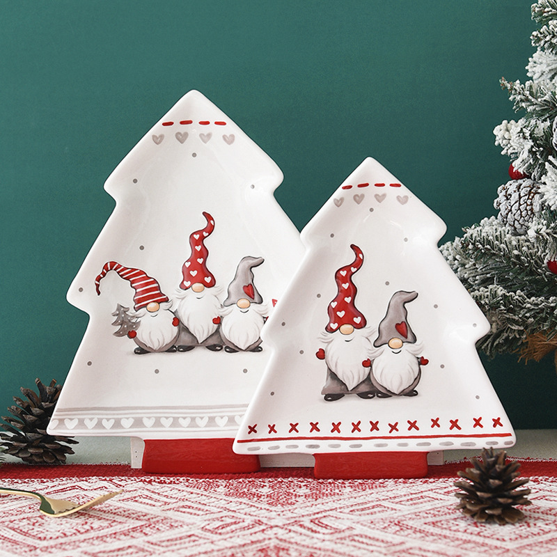 Papá Noel nórdico árbol de Navidad plato de árbol en relieve creativo platos de comedor dulces platos de bocadillos bandejas cubiertos