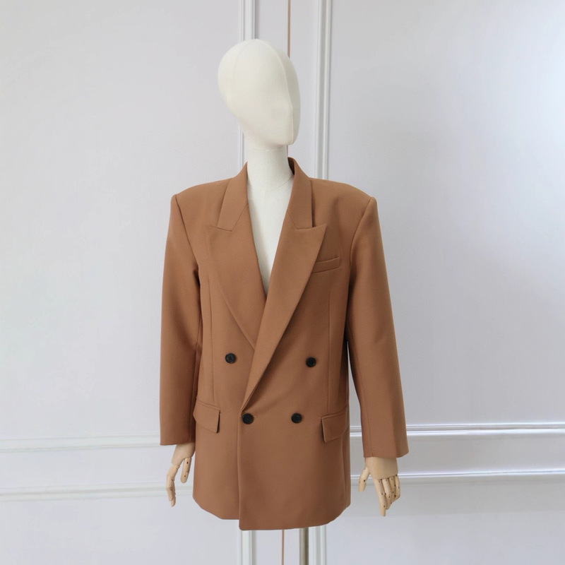 Wool Soft Brown Wool Suit 2025 Autum New High-Shoulder Straight Mid-Length Stereo Suit Jacket Wool Soft Brown Wool Suit 2025 Autum New High-Shoulder Straight Mid-Length Stereo Suit Jacket