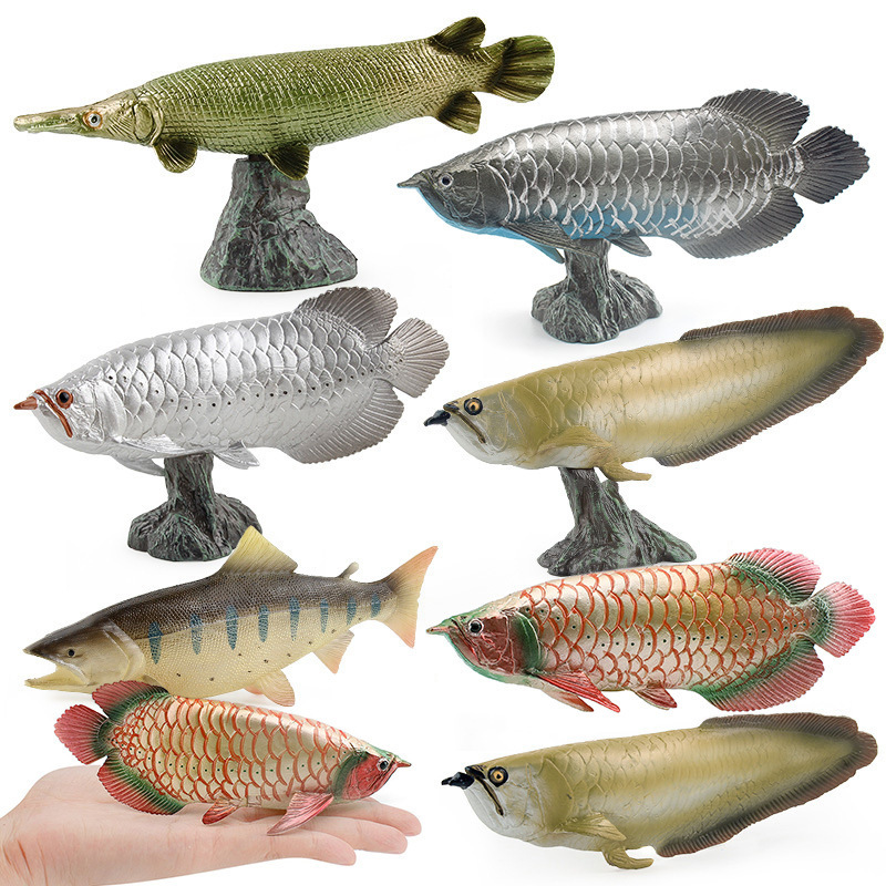 Simulación estática sólida transfronteriza modelo animal marino decoración de plástico Pez Dragón dorado Pez Dragón plateado juguete para niños hecho a mano