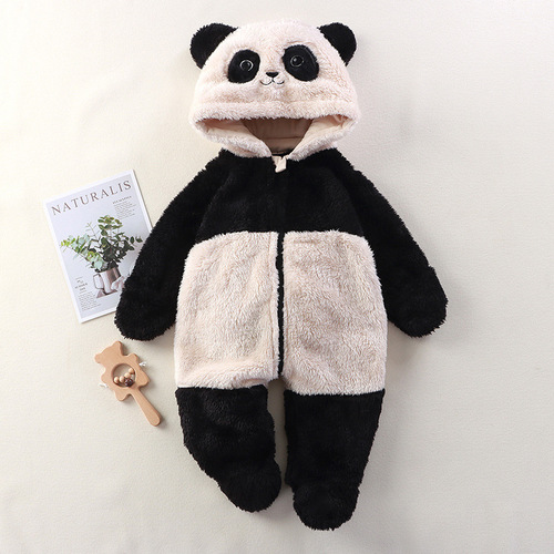 Baby Home One-Piece Suit Autumn/Winter Cute Cartoon Panda Rabbit Bear One-Piece Outing Plush Overcoat