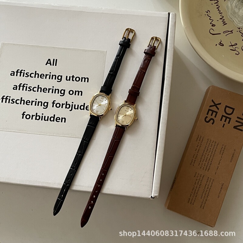 Ieke Oval Small Strip Scale Small Dial Thin Strap Exquisite Compact Ladies Watch Versatile Retro Middle School Student