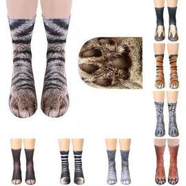 亚马逊欧美 3d打印动物 脚蹄袜子脚猫狗爪成人爪数码仿真袜长筒