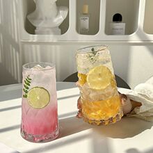 网红ins风钻石菱叶水果杯 玻璃杯冰美式咖啡杯果汁杯冷饮品杯夏季