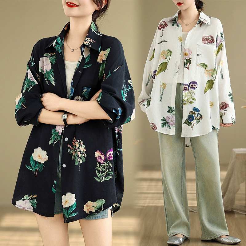 Французская ретро цветочная рубашка куртка женская свободная летом ленивый ветер с солнцезащитным кардиганом на пляже