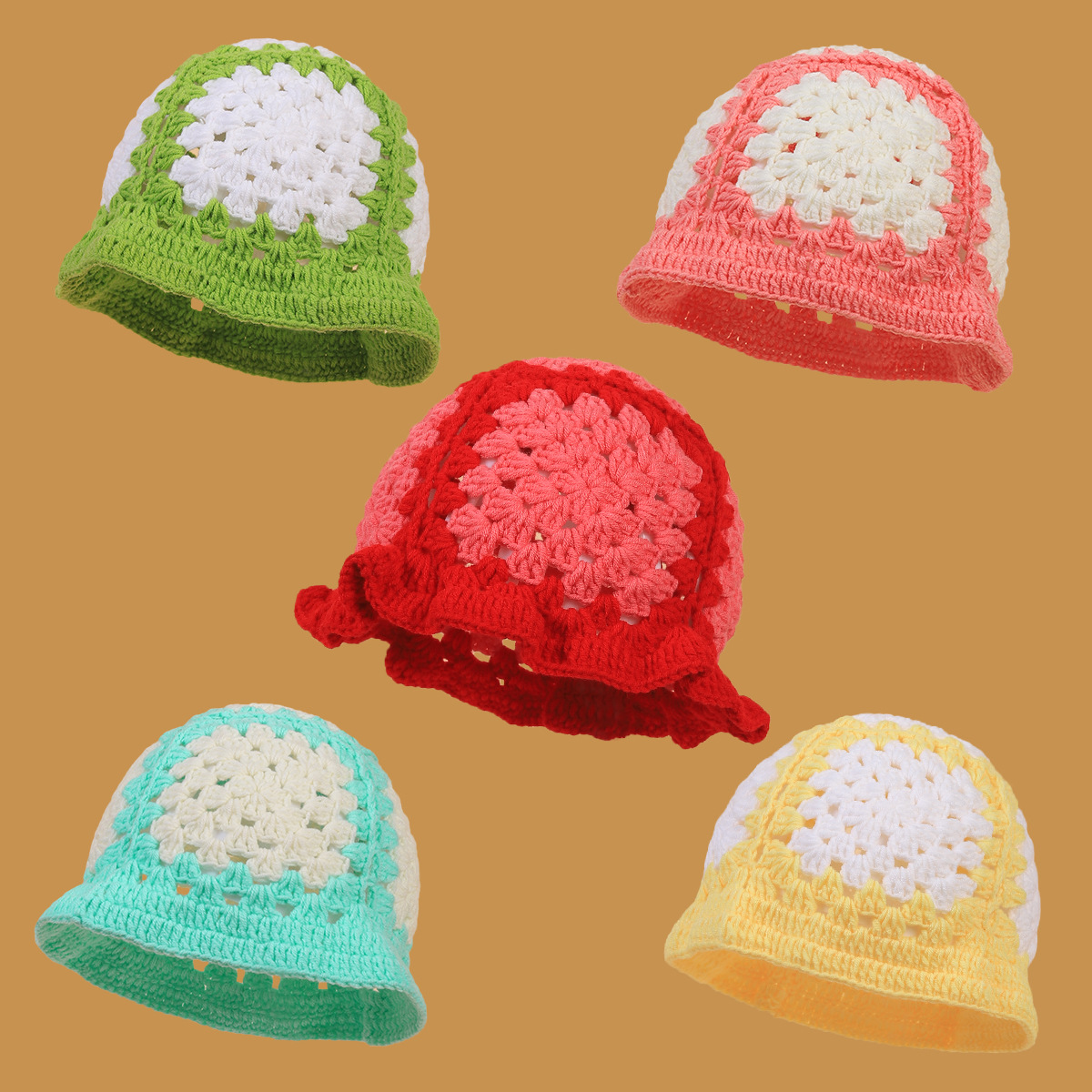 Cappello invernale in lana retrò con fiore cavo lavorato a maglia fatto a mano, cappello versatile dolce da donna autunno e inverno_voghion.com