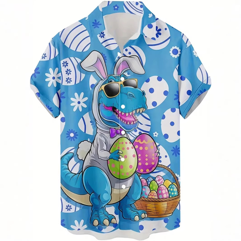 Cross-Border Printed Easter Shirt Casual Party Style Hawaiian Shirt Unisex Fashion Lapel Pattern