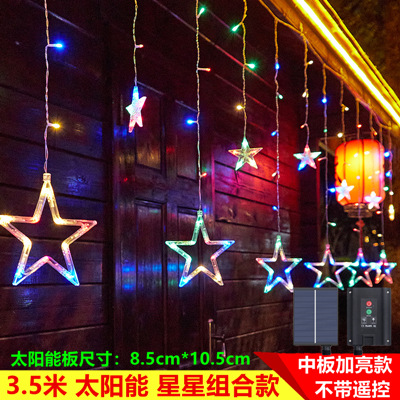 Cortina Solar de estrella y luna, cadena de luces led para exteriores, linterna de estrellas, luz decorativa para jardín, vacaciones de Navidad, superbrillante