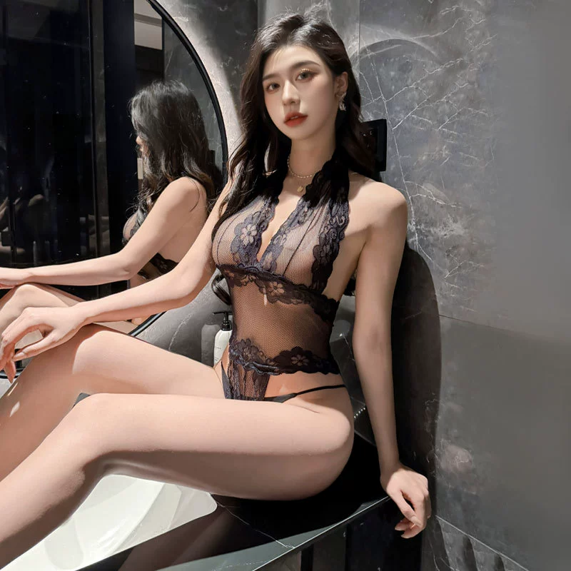 九里晴川 Sheer lace one-piece women's sexy no-take-off pajamas ins seasoning base adult products