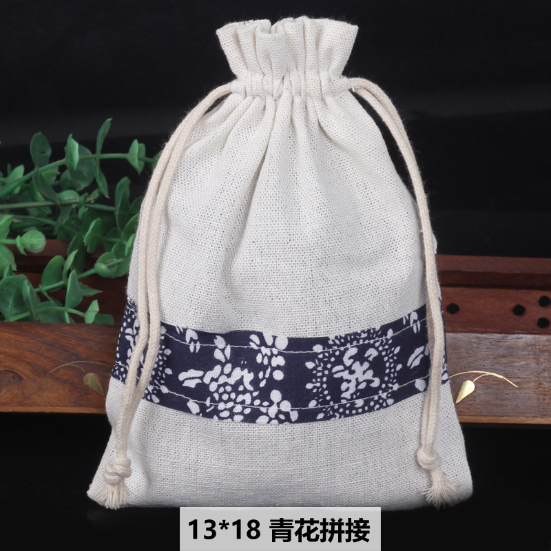 Ventas calientes de impresión de paquetes de cuerda de dibujo bolsas de impresión logotipo de lino bolsa de tela para el medio ambiente bolsa de almacenamiento de artículos 13 * 18