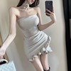 Strapless ruffled three-dimensional flower collar wrapped chest short skirt slim fit and buttocks wrapped dress
