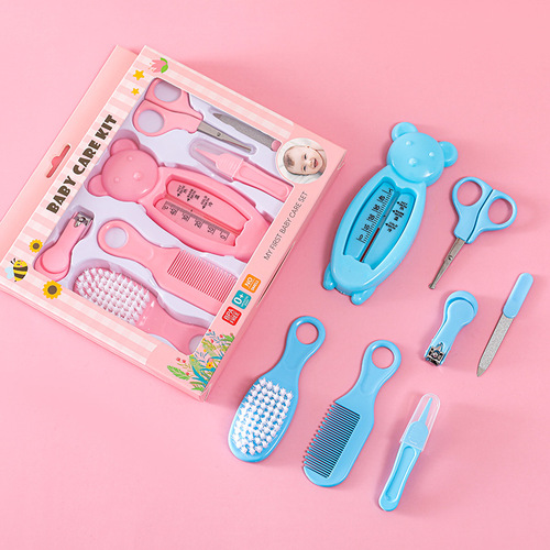 English baby care 7-piece set for infants and young children, water temperature combination set, baby safety nail clippers, comb and brush
