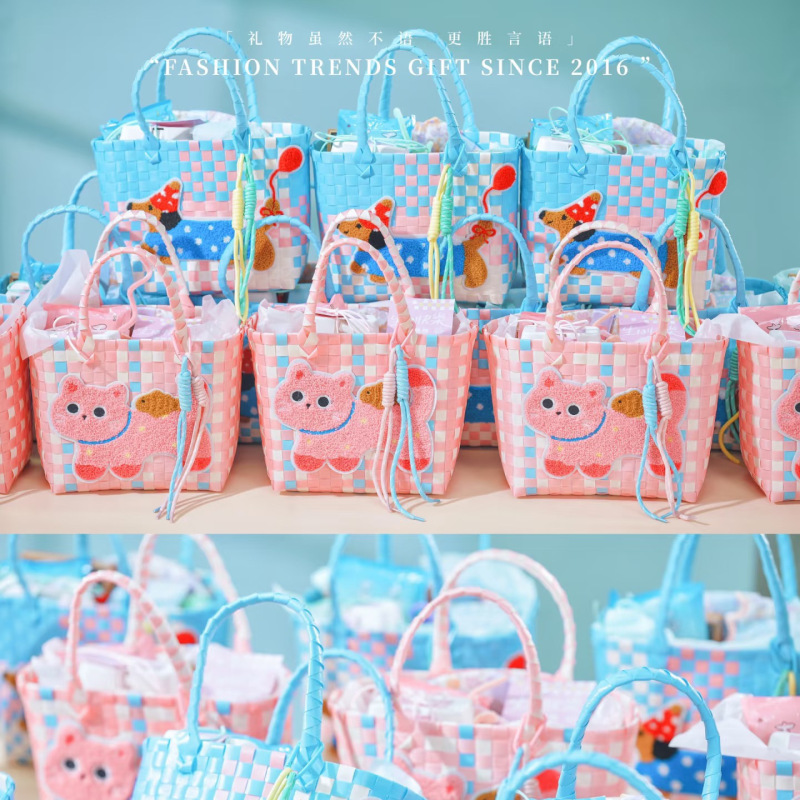 織りキャベツバスケットバッグ DIY お土産バッグ小さなバッグカラフルなハンドバッグレディースハンドバッグ女性|undefined