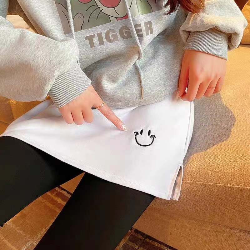 【绣花】小屁帘下摆秋冬季内搭叠穿假两件遮屁股卫衣女打底半身裙