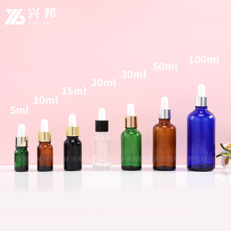 现货5-100ml黑色茶色玻璃精油瓶透明滴管瓶药用分装瓶化妆品包材