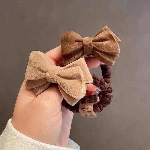 Korean autumn and winter coffee-colored bow headdress plush hair circle head rope winter rubber band female hair tie Internet celebrity ins hair rope