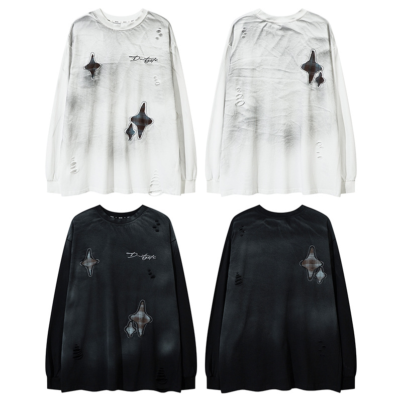 T-shirt ample à col rond pour homme avec motif délavé et ancien_voghion.com