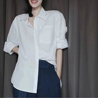 法式白色叠穿长袖衬衫外套女早春新款高级感宽松bf慵懒风休闲上衣